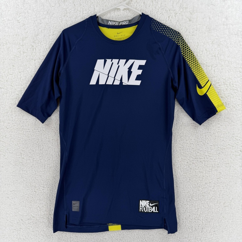 Nike Pro Dri-FIT Shirt Mens Large Blue Short Sleeve Nike Football Fitted Top